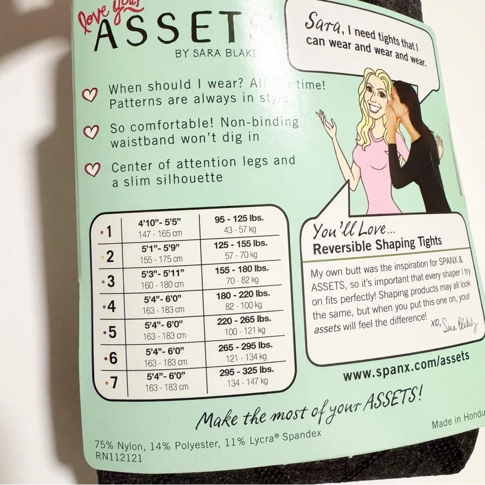 NEW Assets Spanx Flipside Diamond Shaping Tights Opaque Black Ash Size 4